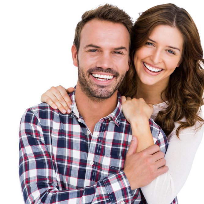 Portrait,Of,Young,Couple,Smiling,On,White,Background